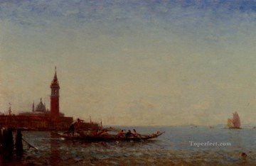  Giorgio Decoraci%c3%b3n Paredes - Gondole Devant St Giorgio barco Barbizon Felix Ziem seascape Venecia